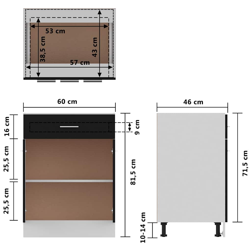 Armadio Inferiore con Cassetto “Lyon” Nero 60x46x81,5 cm
