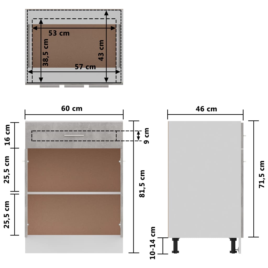 Armadio Inferiore Cassetto Grigio Cemento 60x46x81,5Multistrato