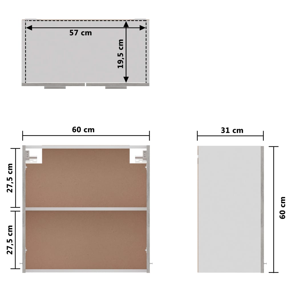 Mobile Pensile Grigio Cemento 60x31x60 cm in Legno Multistrato