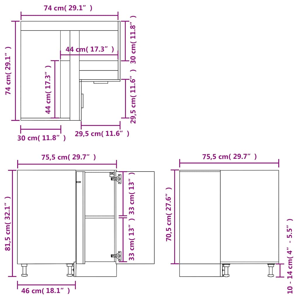 Mobile Angolare “Lyon” Grigio Cemento 75,5x75,5x81,5 cm in