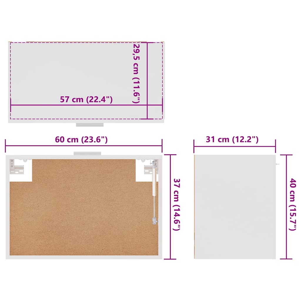Mobile Pensile “Lyon” Bianco 60x31x40 cm in Legno Multistrato