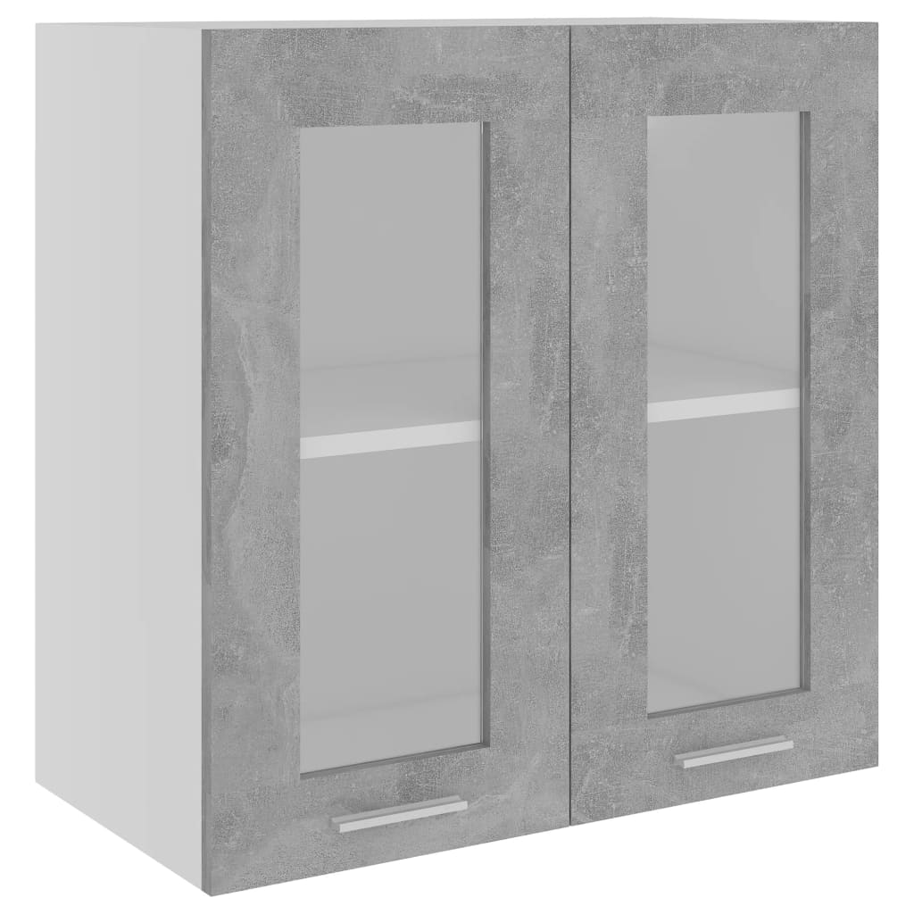 Mobile Pensile con Vetro “Lyon” Grigio Cemento 60x31x60 cm - homemem39