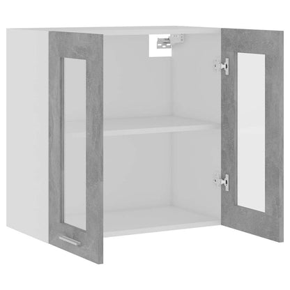Mobile Pensile con Vetro “Lyon” Grigio Cemento 60x31x60 cm