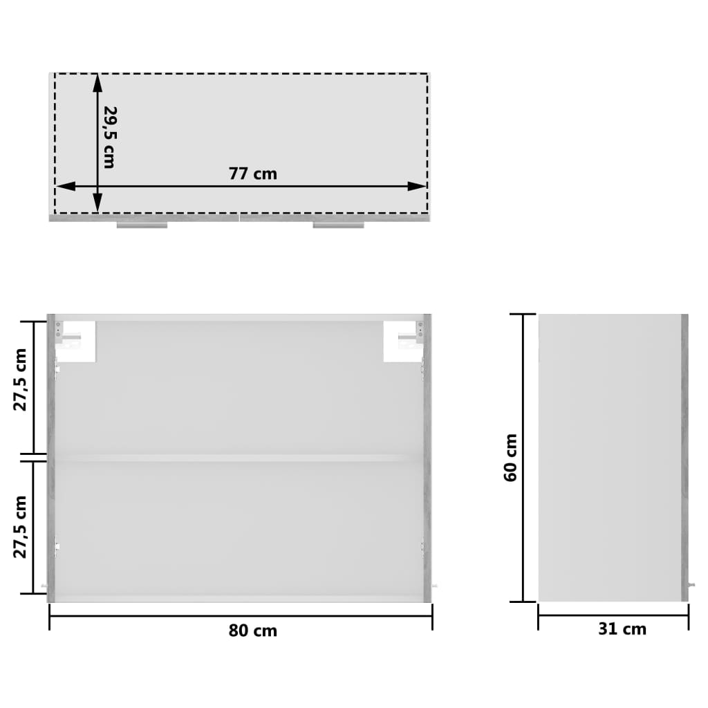 Mobile Pensile con Vetro Grigio Cemento 80x31x60 cm Multistrato