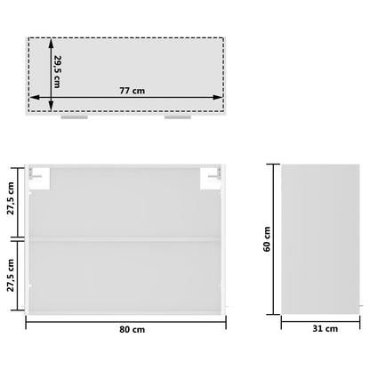 Armadio Sospeso con Vetro Bianco 80x31x60 cm Legno Multistrato