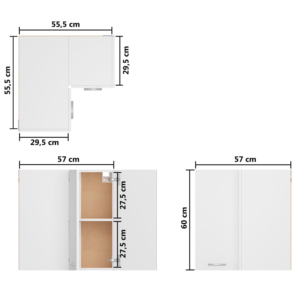 Pensile Angolare Bianco 57x57x60 cm in Legno Multistrato