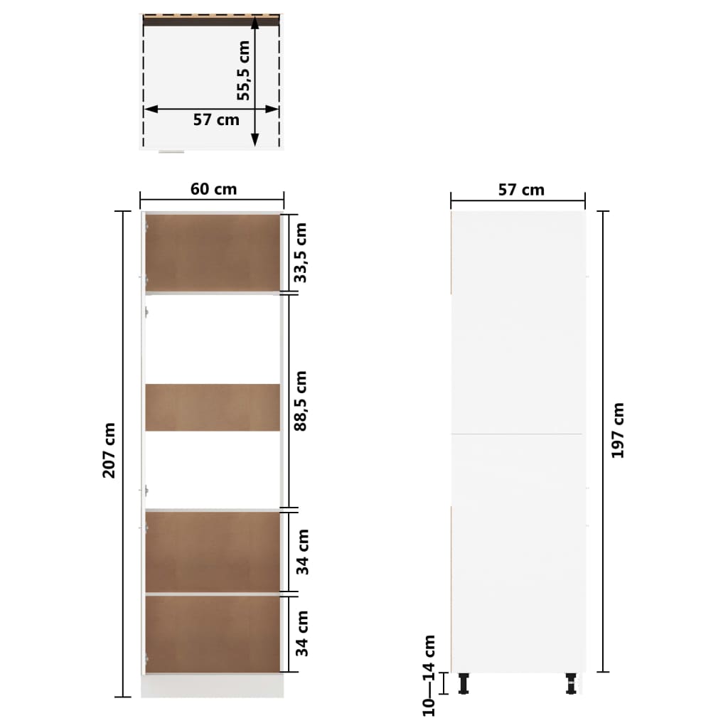 Mobile per Frigo “Lyon” Bianco 60x57x207 cm Legno Multistrato