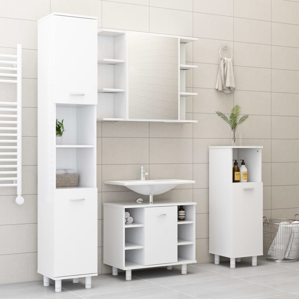 Armadio da Bagno Bianco 30x30x95 cm in Legno Multistrato | homemem39