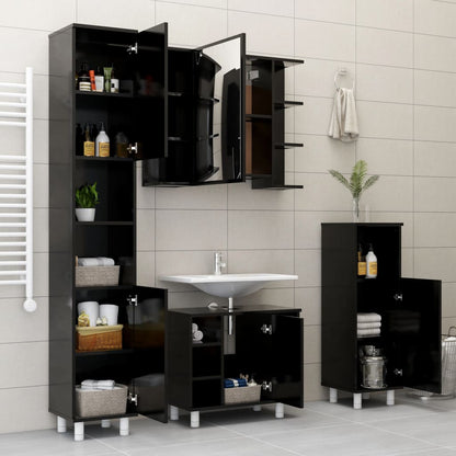 Mobile da Bagno Nero 30x30x95 cm in Legno Multistrato | homemem39