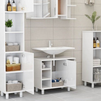 Mobile da Bagno Bianco Lucido 60x32x53,5cm in Legno Multistrato