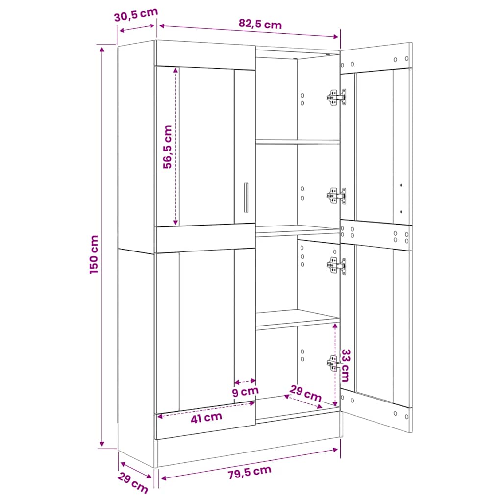 Libreria Nera 82,5x30,5x150 cm in Legno Multistrato | homemem39