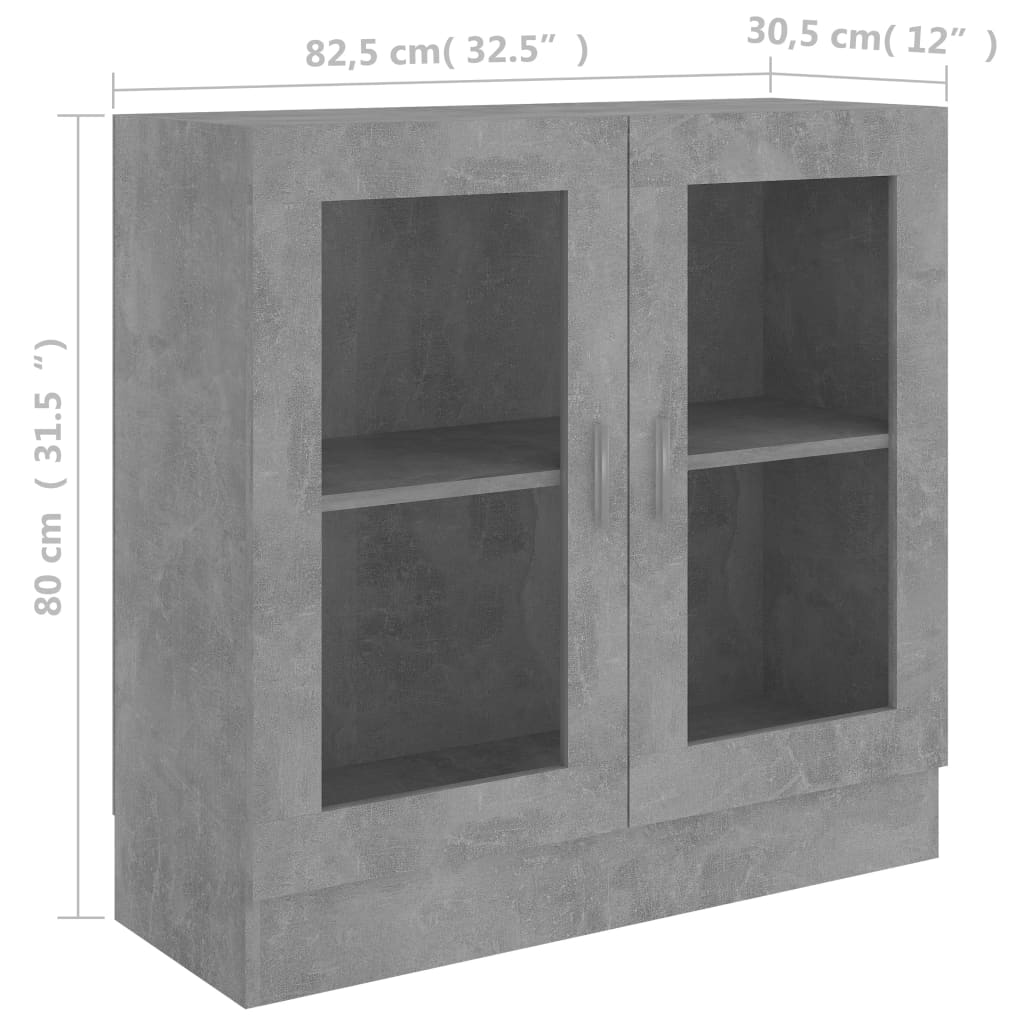 Armadietto Vetrina Grigio Cemento 82,5x30,5x80 cm Multistrato