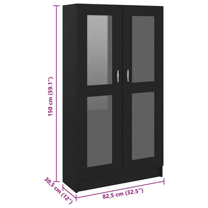 Armadietto con Vetrina Nero 82,5x30,5x150 cm Legno Multistrato | homemem39