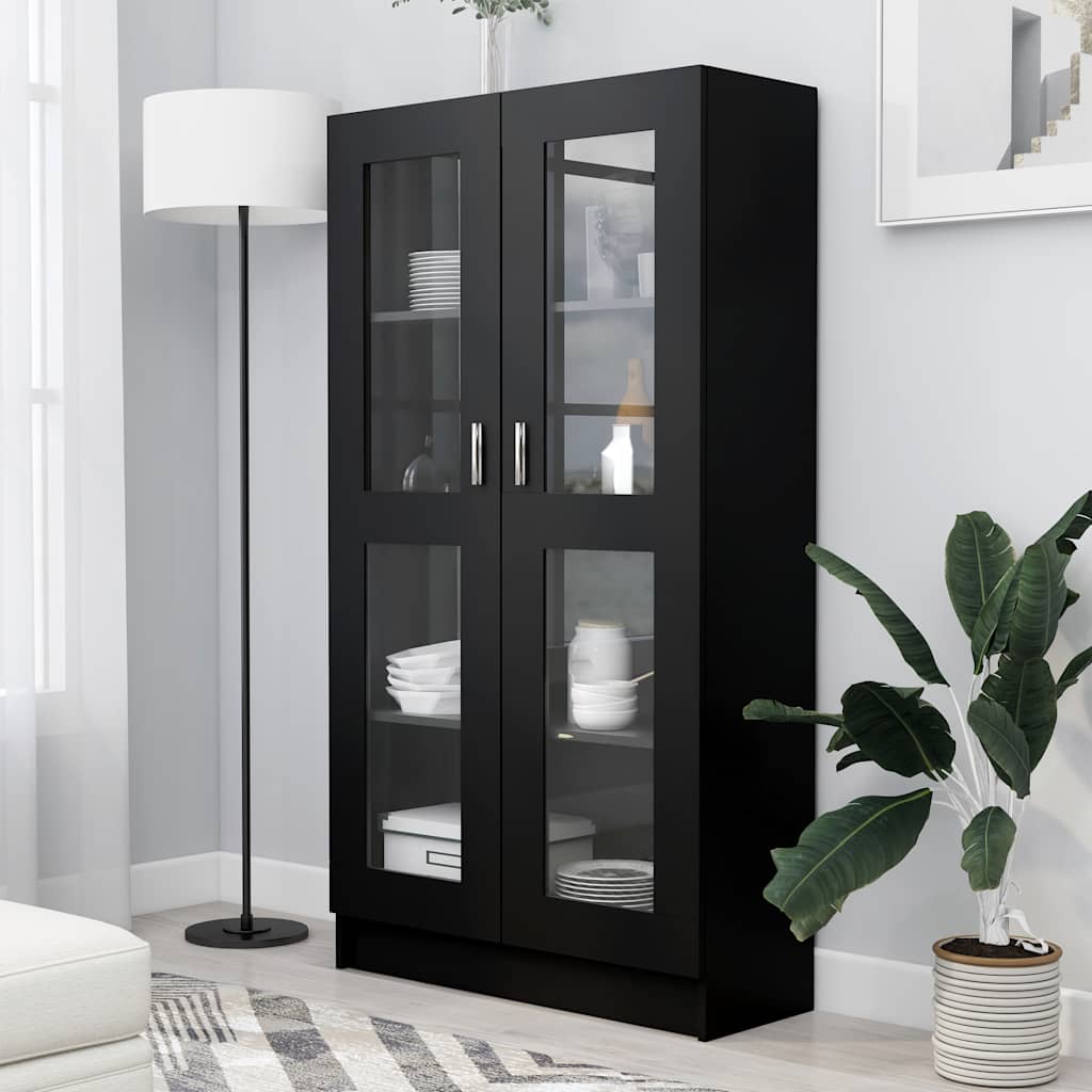 Armadietto con Vetrina Nero 82,5x30,5x150 cm Legno Multistrato | homemem39