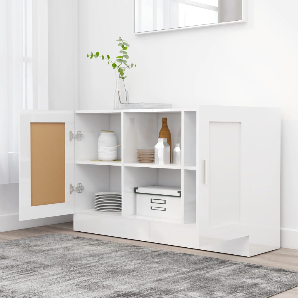 Glossy White Sideboard 120x30.5x70 cm in Multilayer Wood