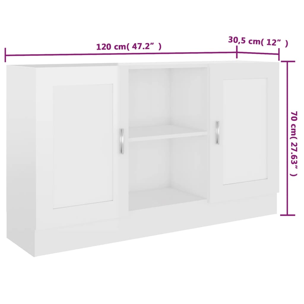 Credenza Bianco Lucido 120x30,5x70 cm in Legno Multistrato