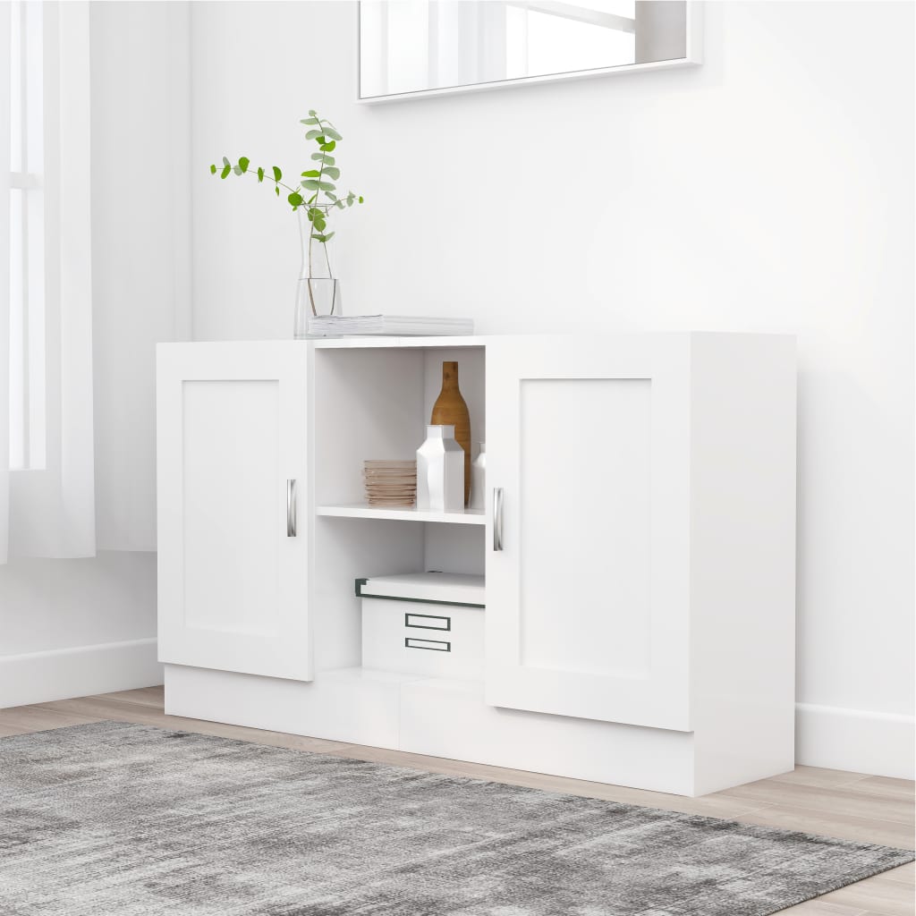 Glossy White Sideboard 120x30.5x70 cm in Multilayer Wood