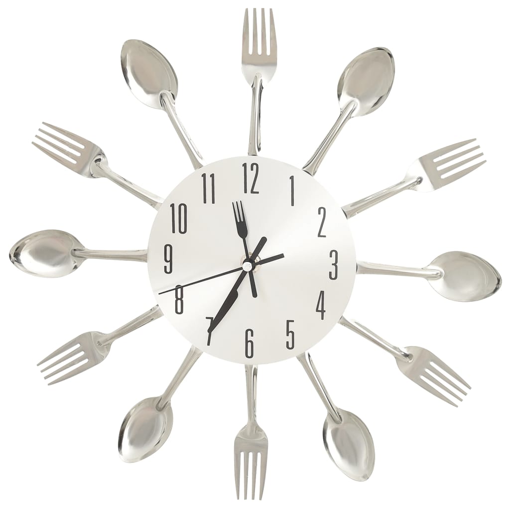 325162 vidaXL Wall Clock with Spoon and Fork Design Silver 31 cm Aluminium - homemem39