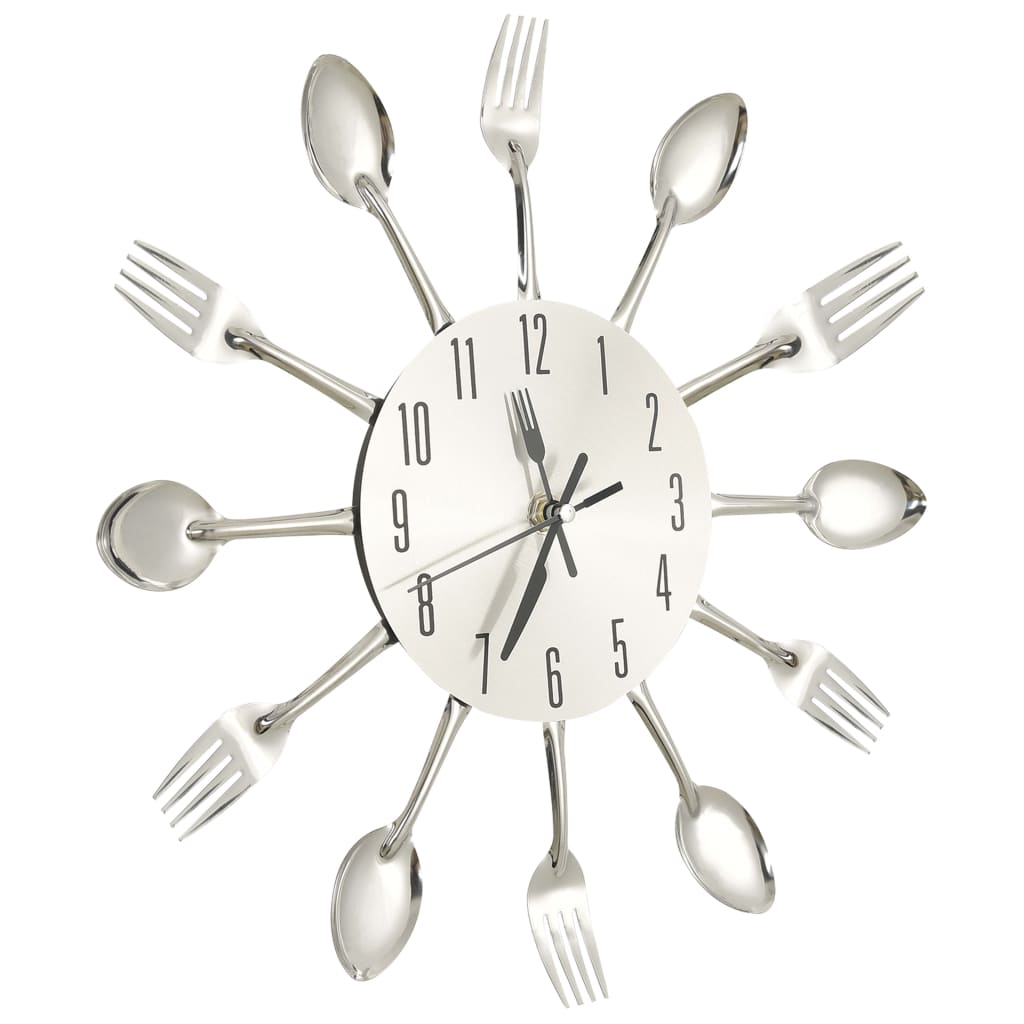 325162 vidaXL Wall Clock with Spoon and Fork Design Silver 31 cm Aluminium - homemem39