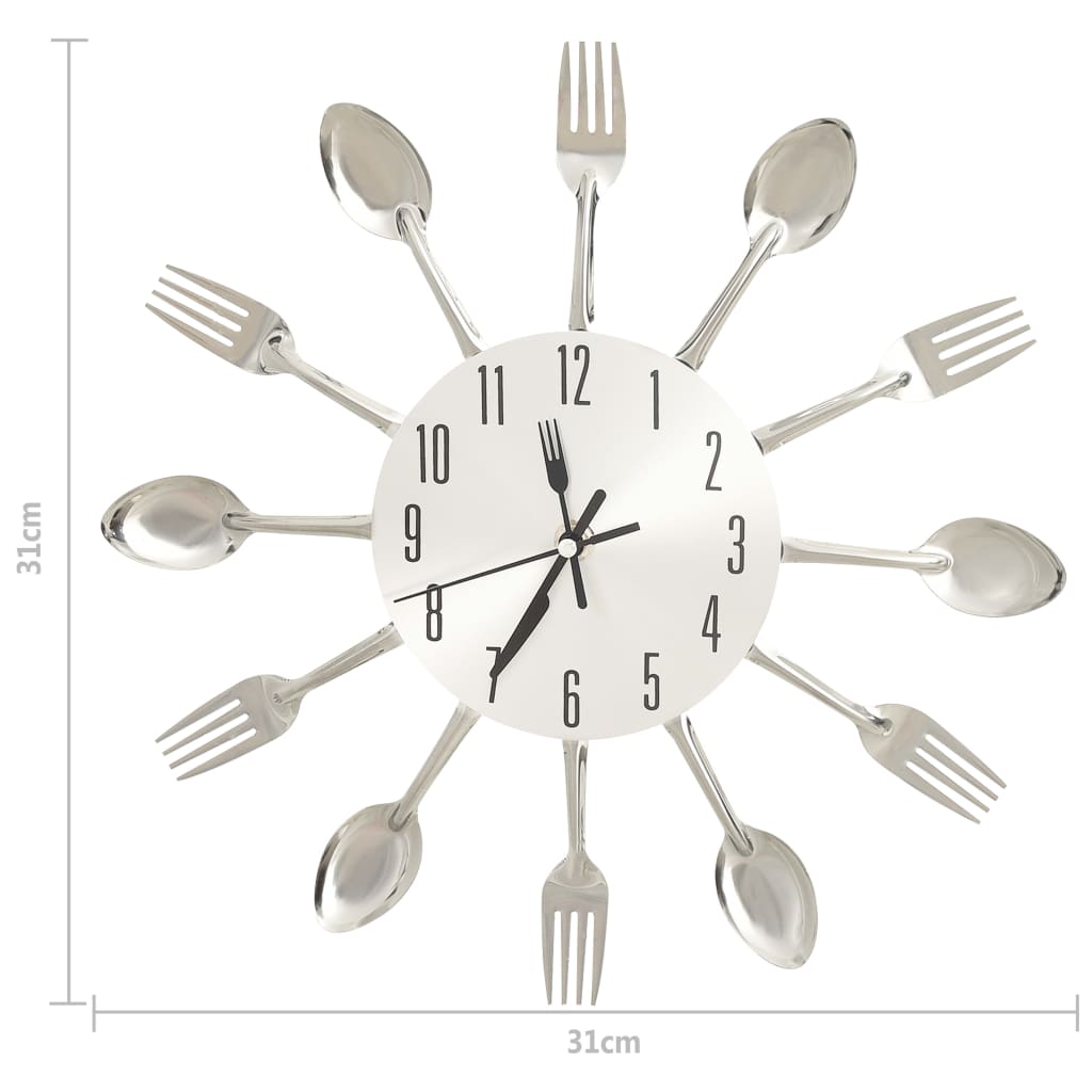 325162 vidaXL Wall Clock with Spoon and Fork Design Silver 31 cm Aluminium - homemem39