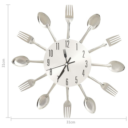 325162 vidaXL Wall Clock with Spoon and Fork Design Silver 31 cm Aluminium - homemem39