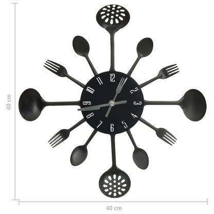 Orologio da Parete Cucchiaio e Forchetta Nero 40 cm Alluminio