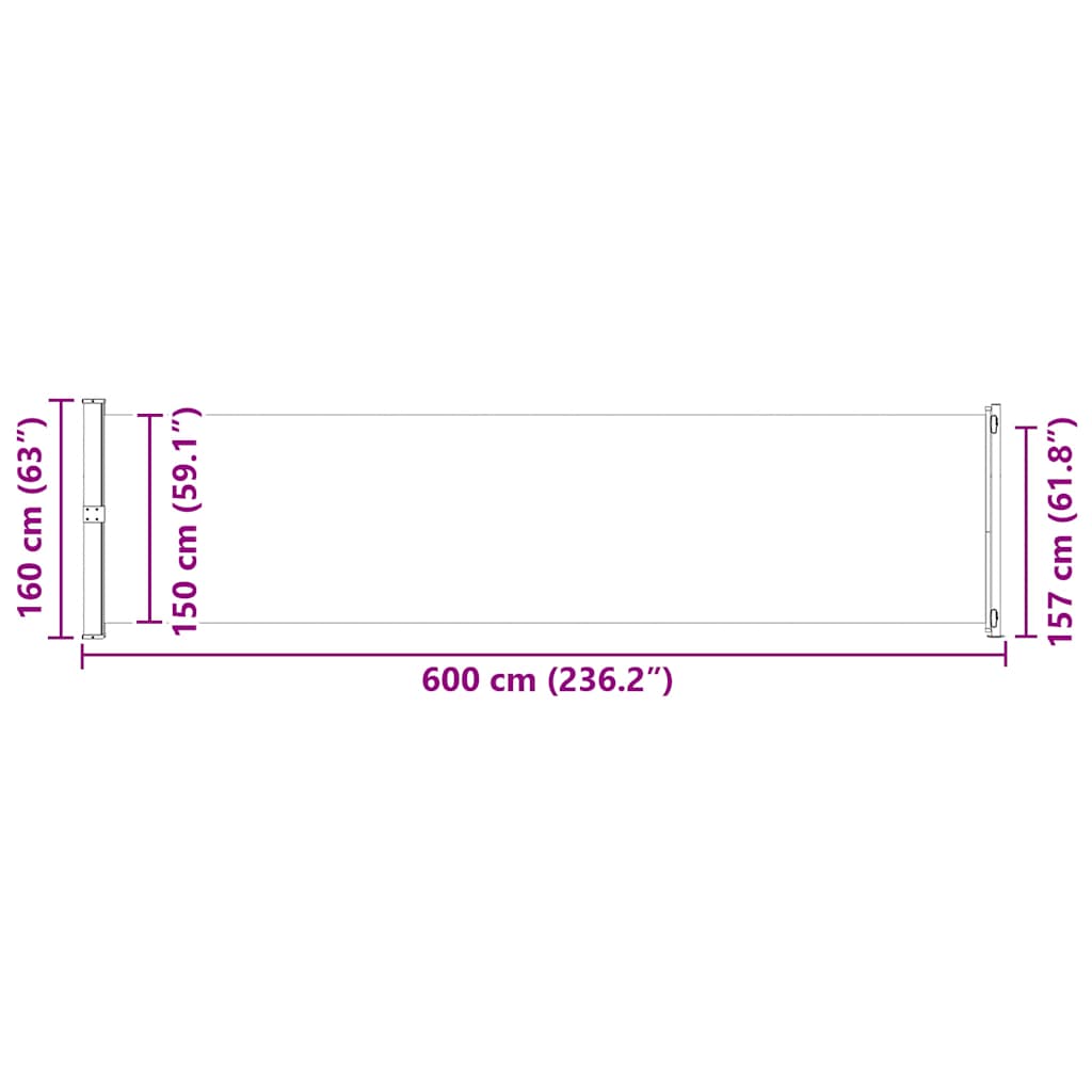 Tenda Laterale Retrattile per Patio 600x160 cm Nera | homemem39