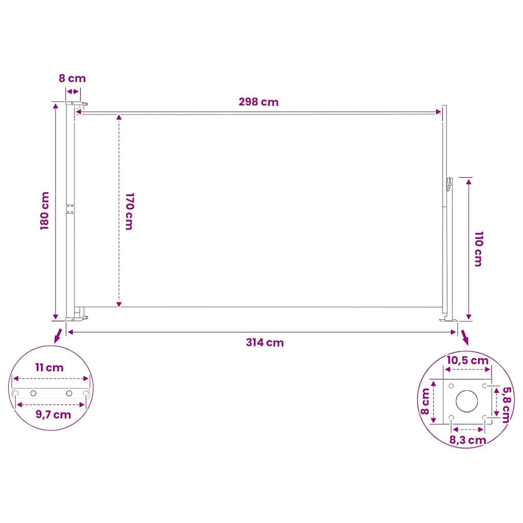 Tenda Laterale Retrattile per Patio 180x314 cm Marrone