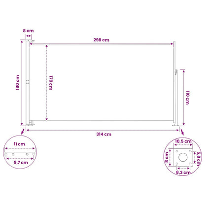 Tenda Laterale Retrattile per Patio 180x314 cm Marrone