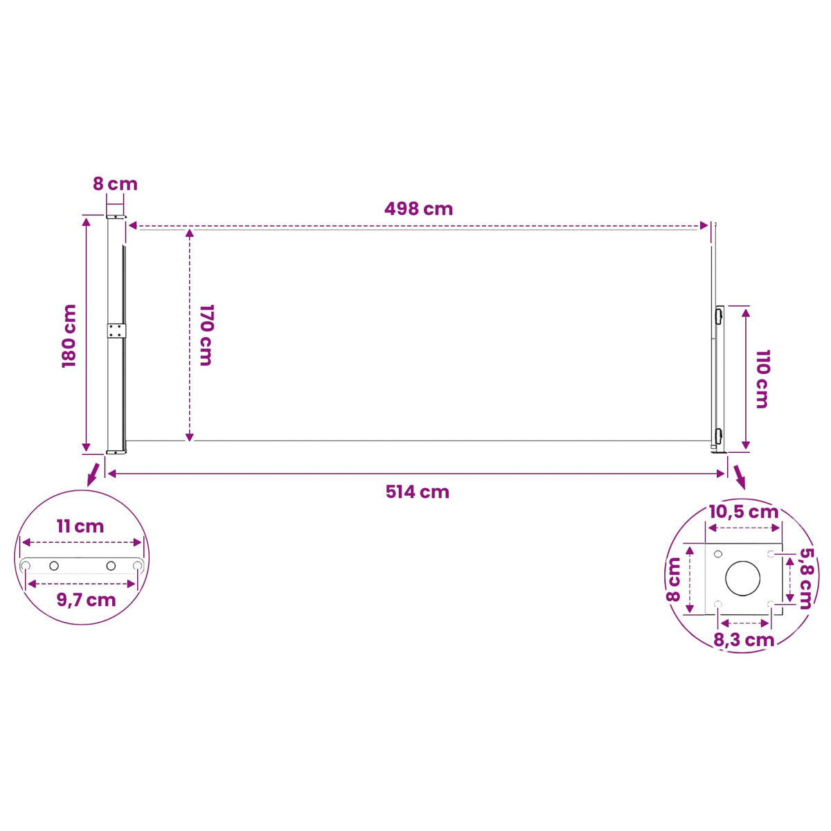 Tenda Laterale Retrattile per Patio 180x500 cm Marrone