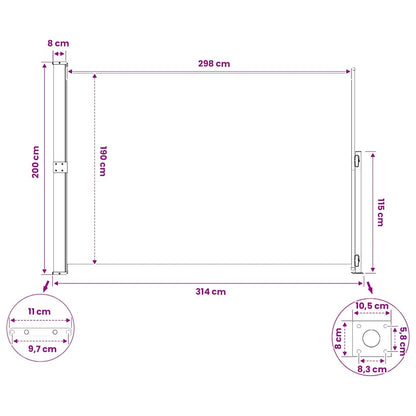 Tenda Laterale Retrattile per Patio 200x314 cm Grigia