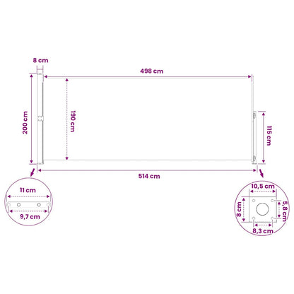 Tenda Laterale Retrattile per Patio 200x514 cm Grigia