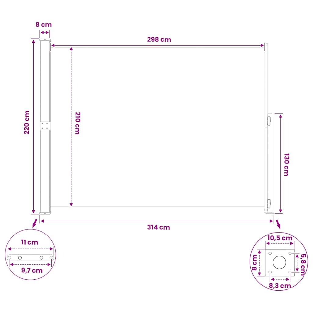 Tenda Laterale Retrattile per Patio 220x314 cm Grigia