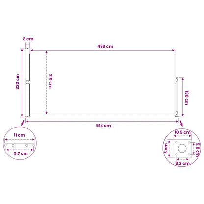 Tenda Laterale Retrattile per Patio 220x514 cm Nera