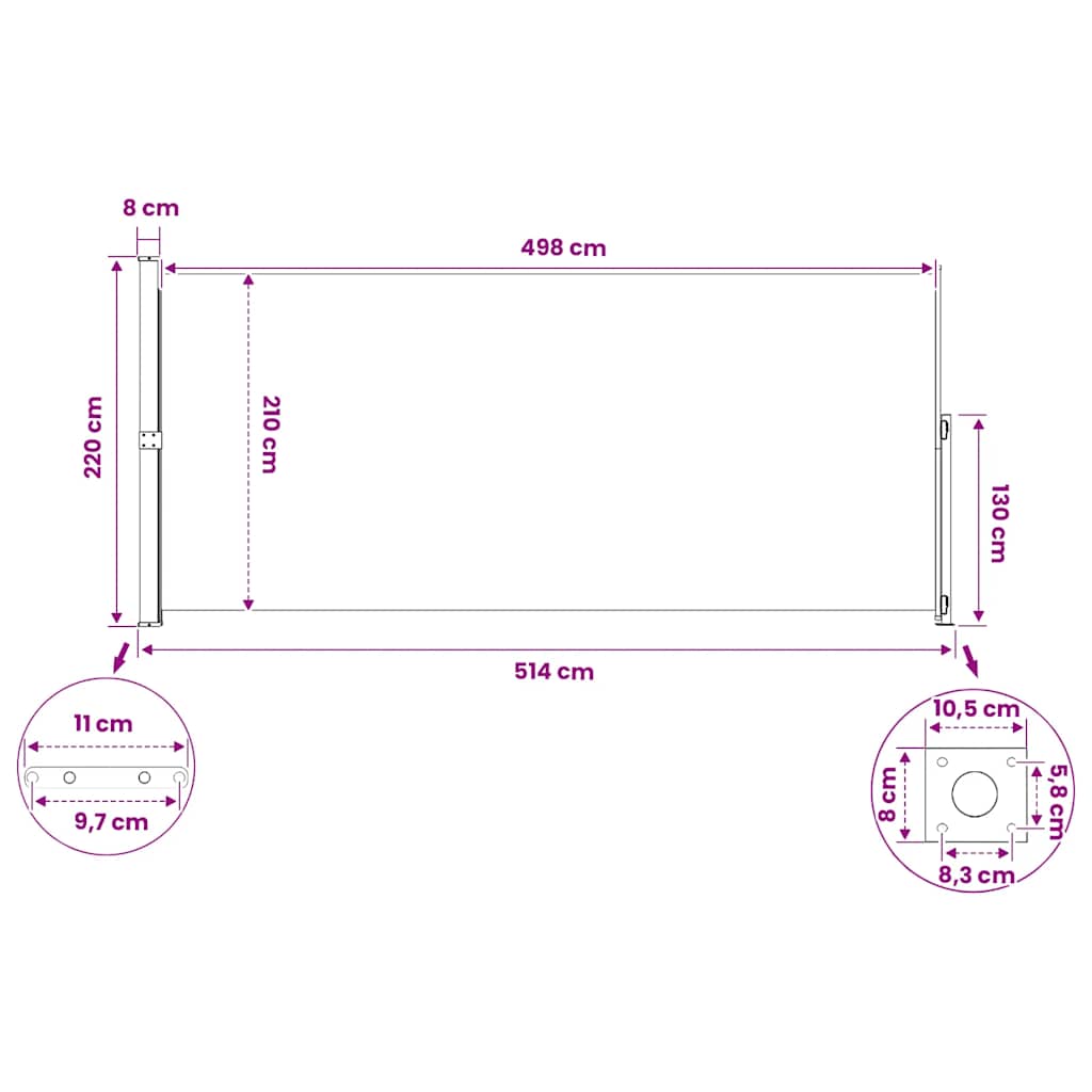 Tenda Laterale Retrattile per Patio 220x514 cm Grigia