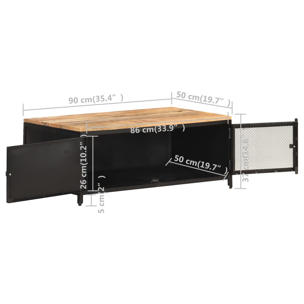Tavolino da Salotto 90x50x37 cm Legno Massello di Mango Grezzo | homemem39