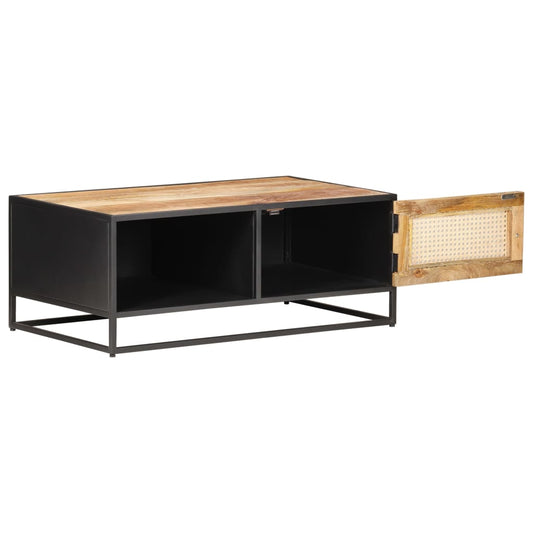 Tavolino da Salotto 90x50x35 cm Legno di Mango Grezzo e Canna | homemem39