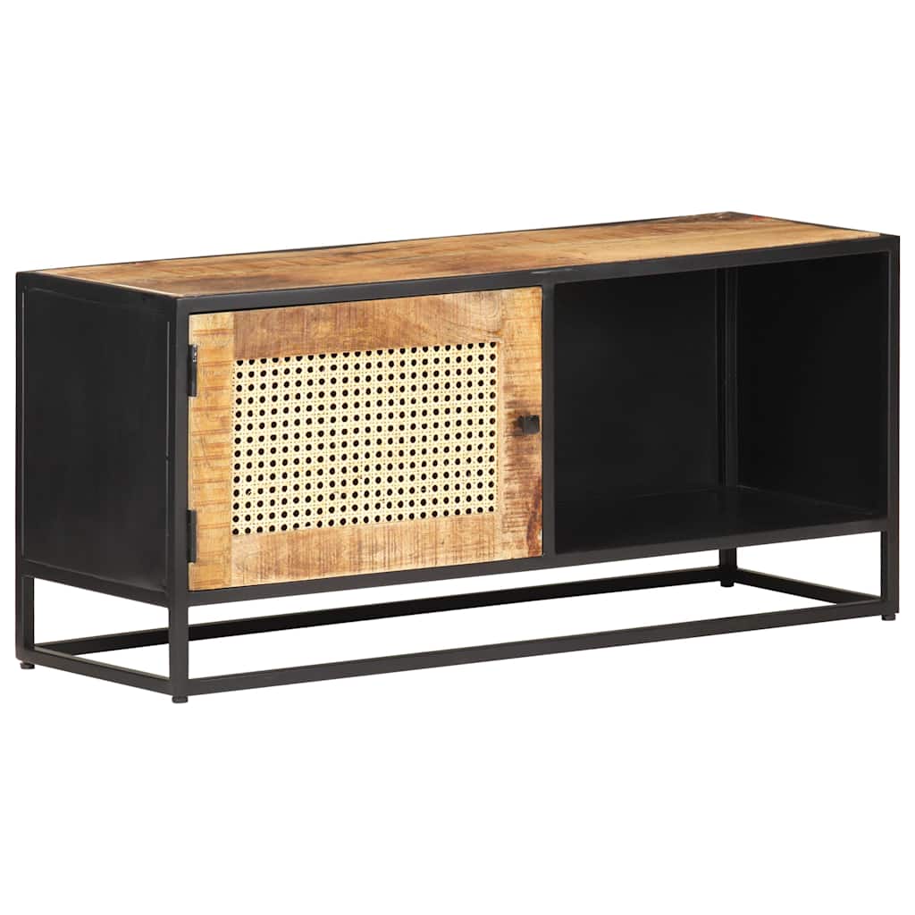 Mobile Porta TV 90x30x40 cm in Legno di Mango Grezzo e Canna