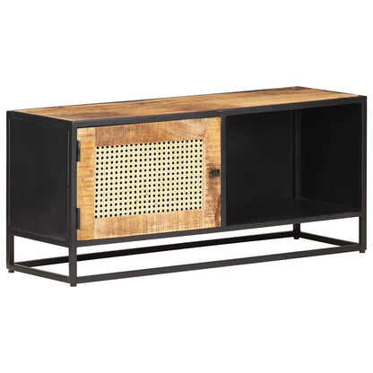 Mobile Porta TV 90x30x40 cm in Legno di Mango Grezzo e Canna