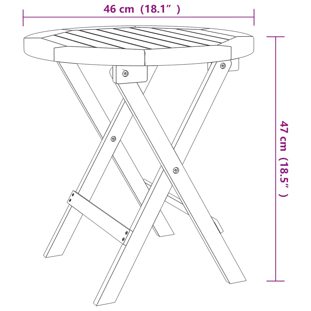 Tavolo da Giardino Pieghevole Bianco Ø 46 cm Massello di Acacia