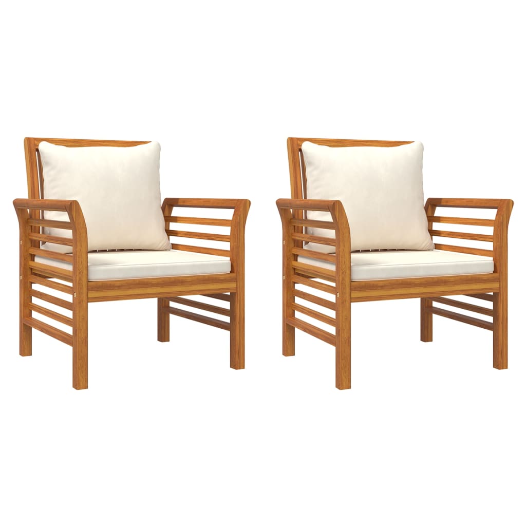 Armchairs with Cream White Cushions 2 pcs Solid Acacia Wood