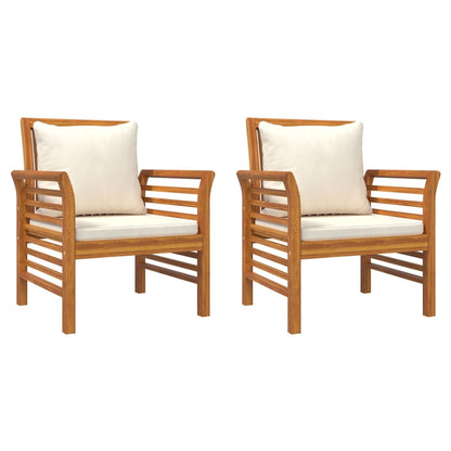 Armchairs with Cream White Cushions 2 pcs Solid Acacia Wood