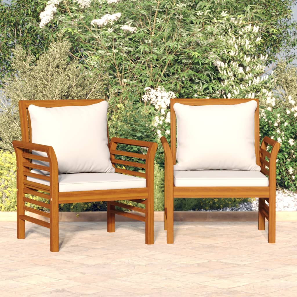 Armchairs with Cream White Cushions 2 pcs Solid Acacia Wood