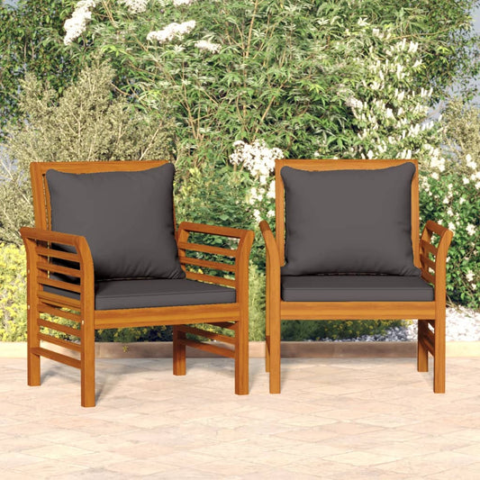 Armchairs with Dark Gray Cushions 2 pcs Solid Acacia Wood