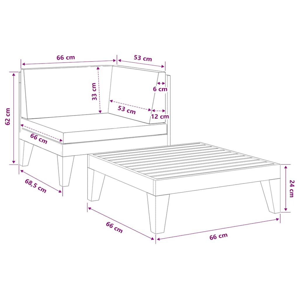 Set Divani da Giardino 2 pz con Cuscini in Massello di Acacia