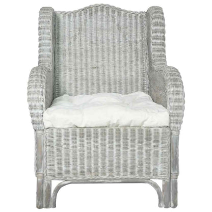Poltrona con Cuscino Grigio in Rattan Naturale e Lino - homemem39