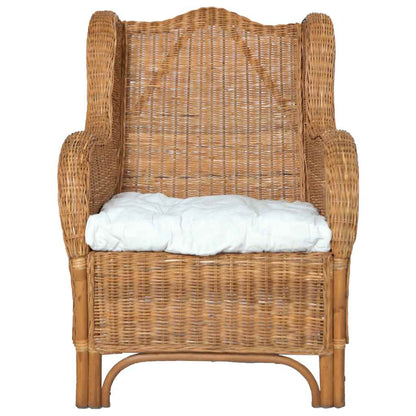 Poltrona con Cuscino Marrone Chiaro in Rattan Naturale e Lino