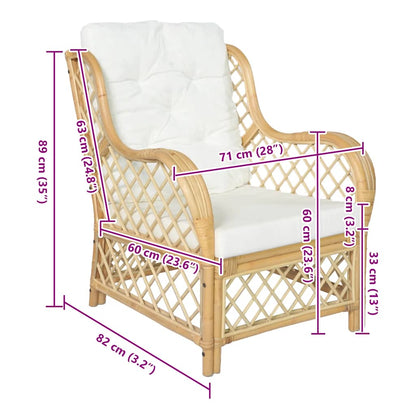 Poltrona con Cuscino in Rattan Naturale e Lino - homemem39