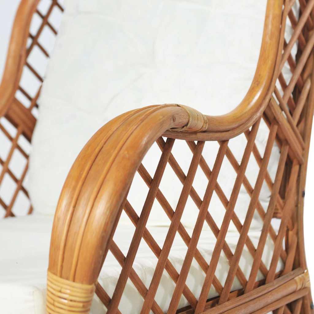 Poltrona con Cuscino Marrone Chiaro in Rattan Naturale e Lino - homemem39