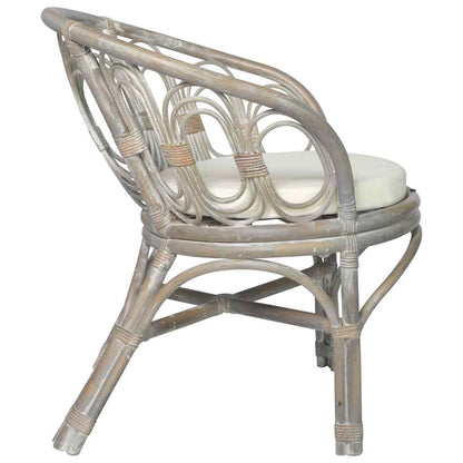 Sedia da Pranzo con Cuscino Grigio in Rattan Naturale e Lino - homemem39